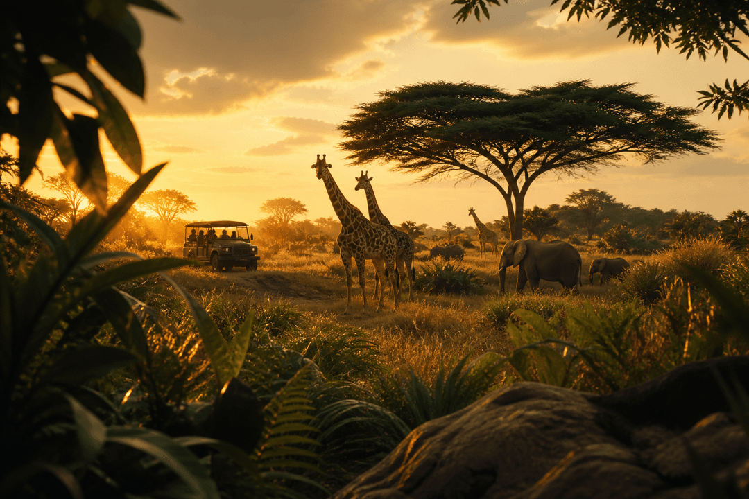 African savanna safari at golden hour representing Disney's Animal Kingdom attractions