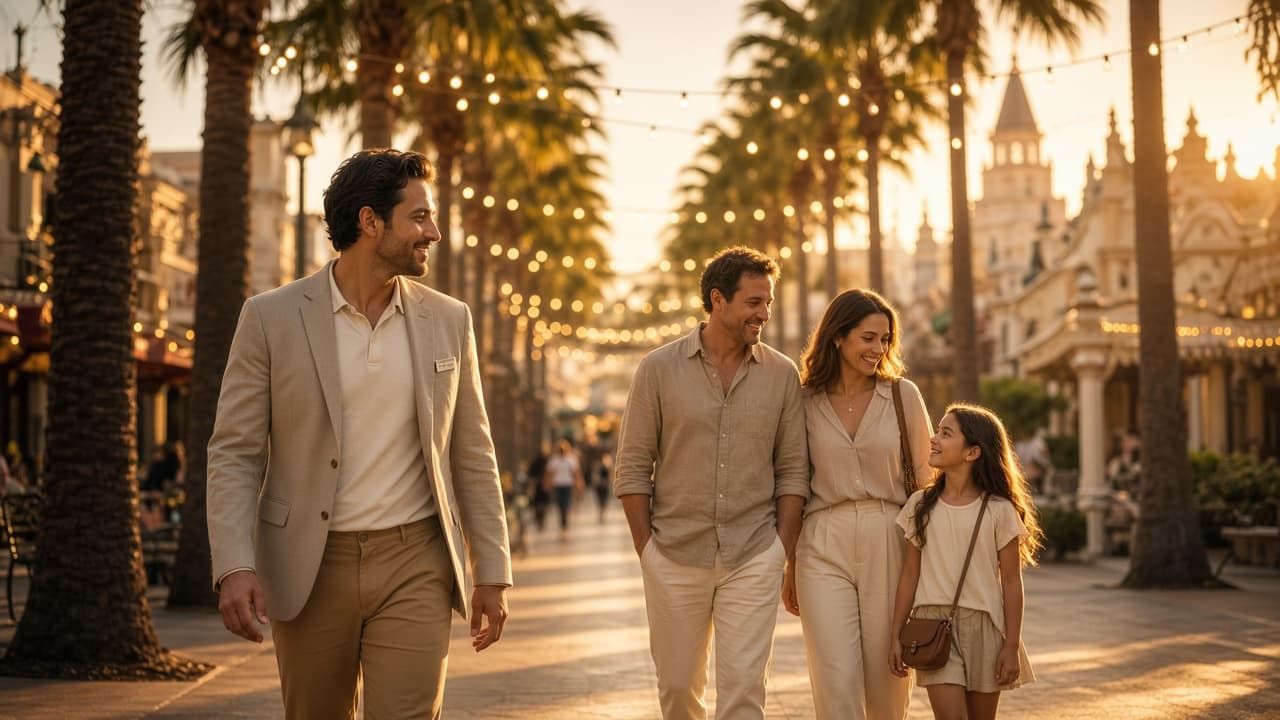 A private VIP guide leading a family through a California theme park, showing Disneyland VIP tour value